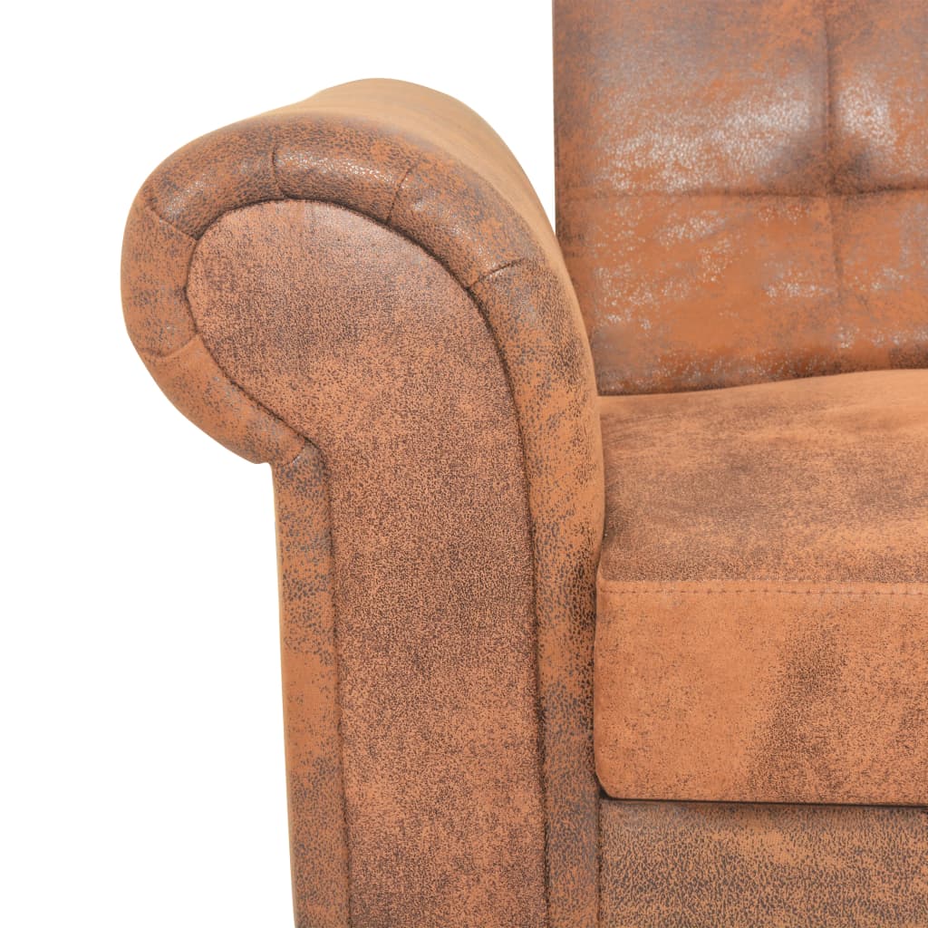 2-seater convertible sofa with armrests in brown faux suede