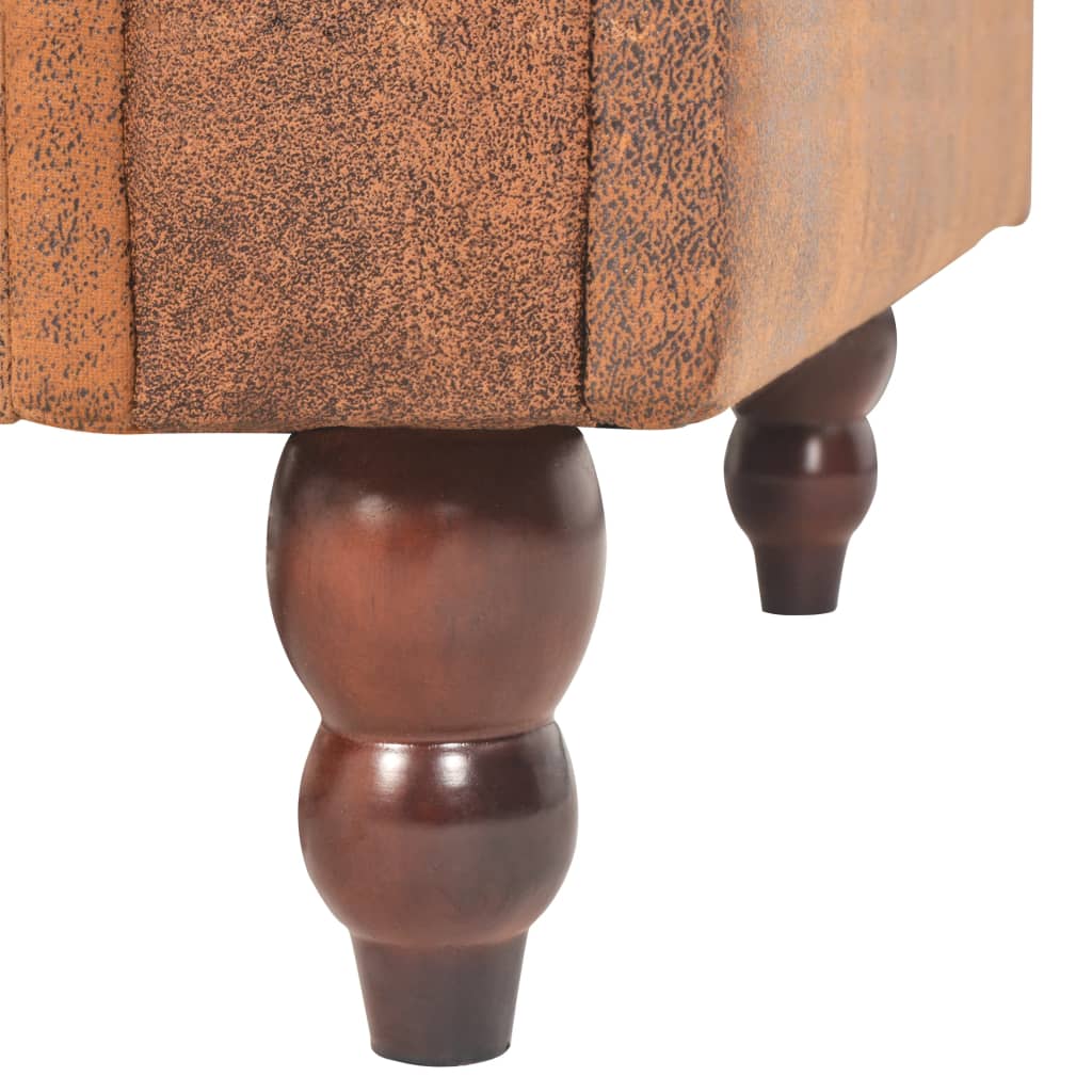 2-seater convertible sofa with armrests in brown faux suede