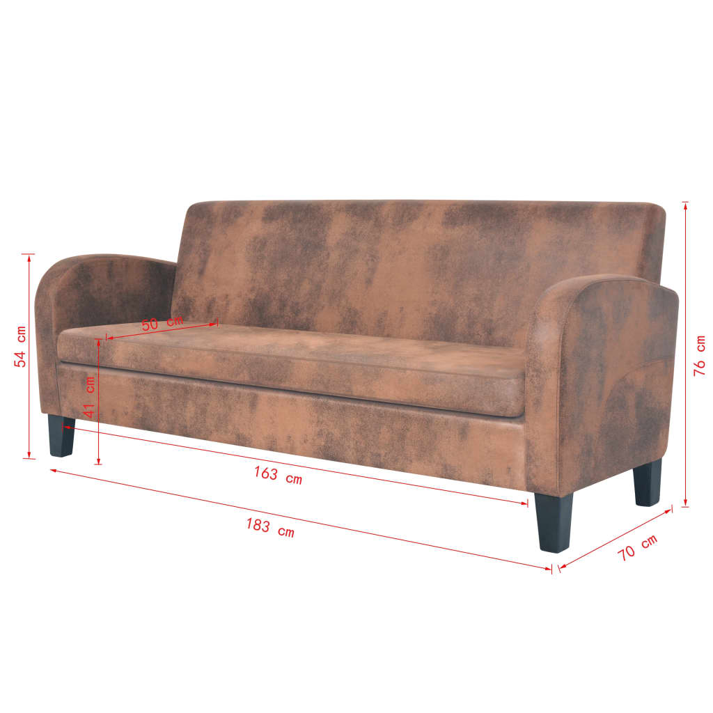 3-seater sofa in brown faux suede