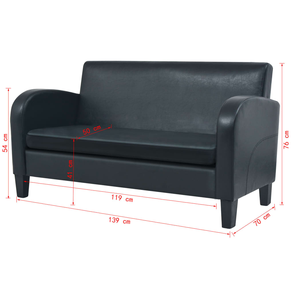 2 seater sofa in black faux leather