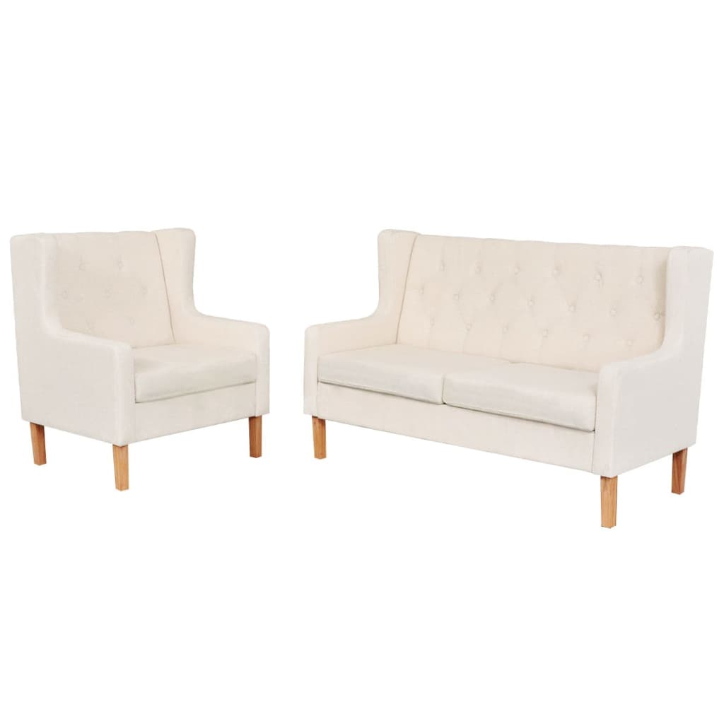 2 pcs cream white fabric sofa set