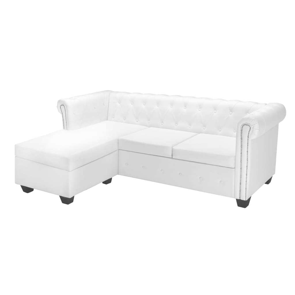 L-shaped Chesterfield sofa in white faux leather