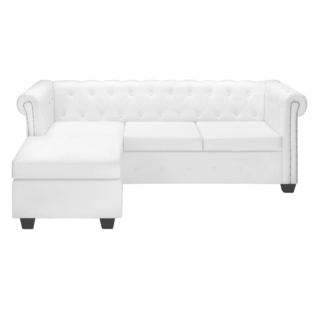 L-shaped Chesterfield sofa in white faux leather