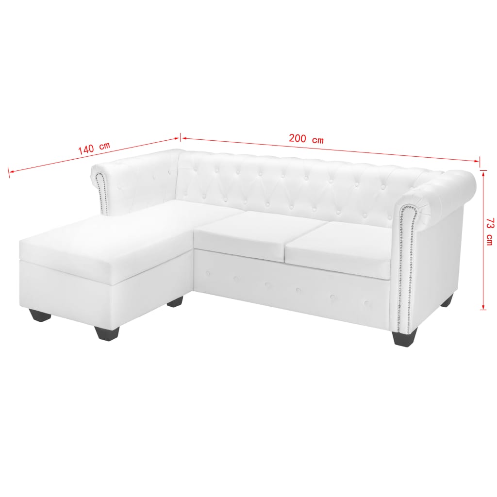 L-shaped Chesterfield sofa in white faux leather