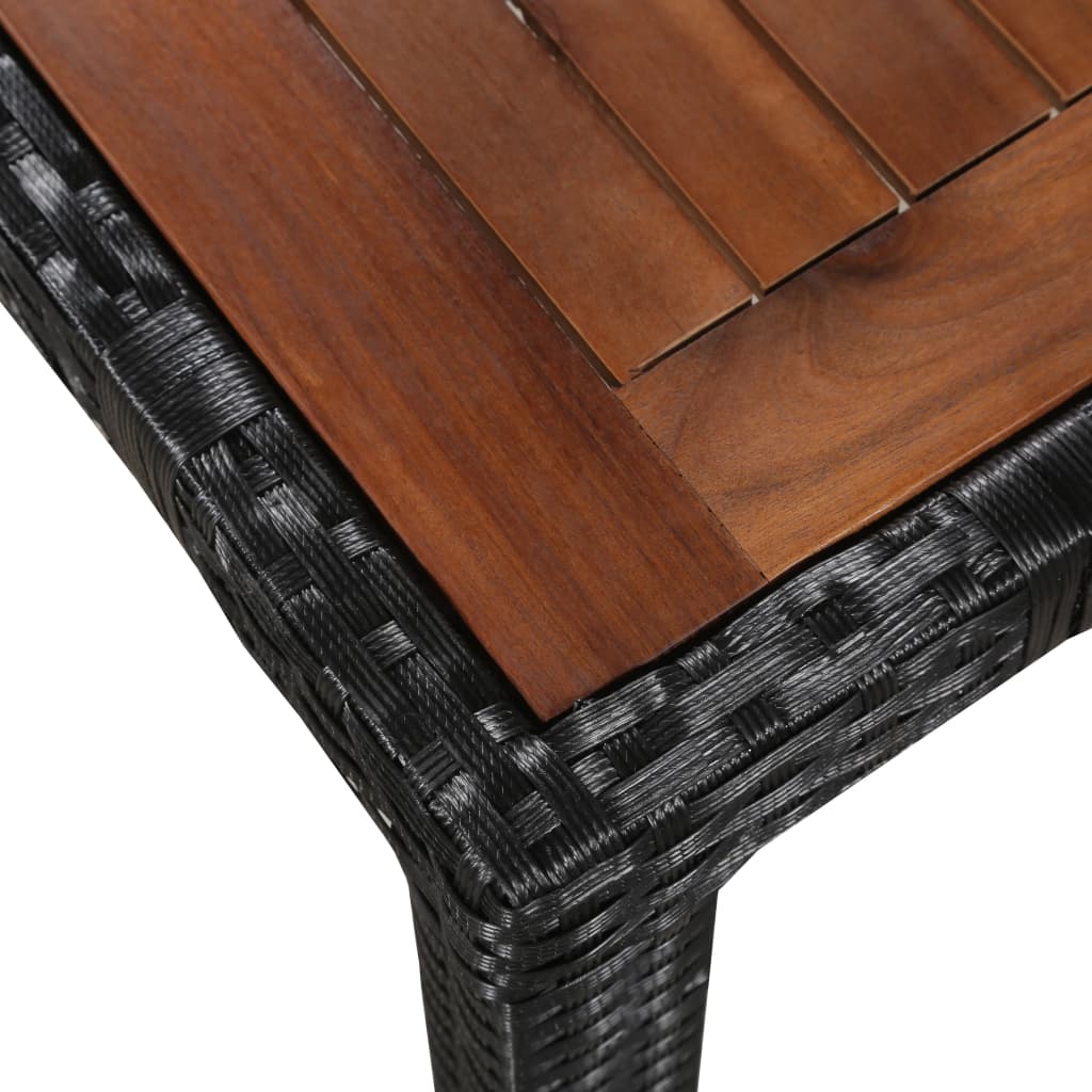 7 pcs conjunto jantar exterior vime PE e madeira acácia preto