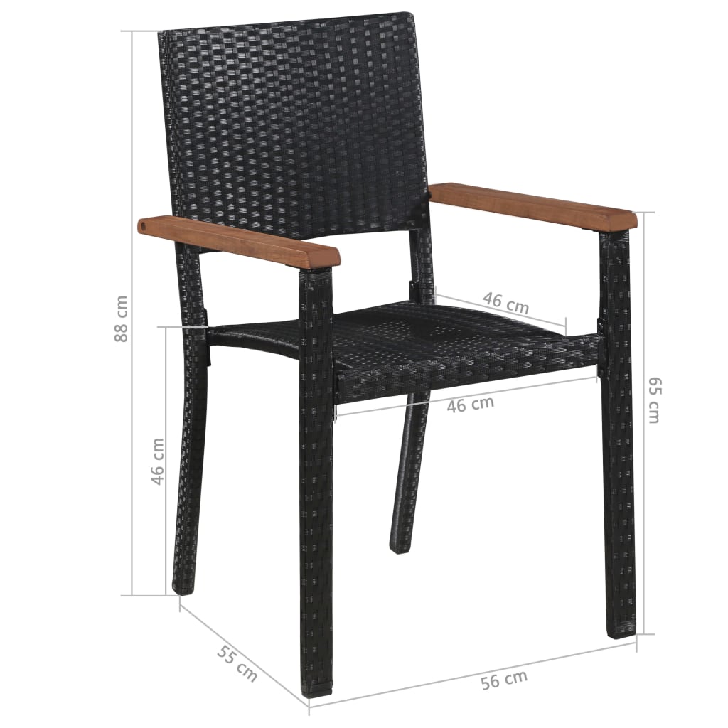7 pcs conjunto jantar exterior vime PE e madeira acácia preto