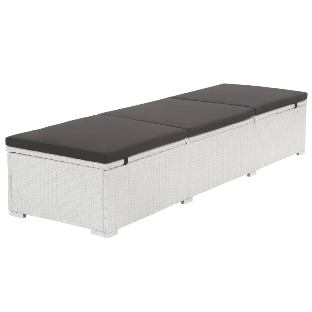 White PE wicker sun lounger with cushion