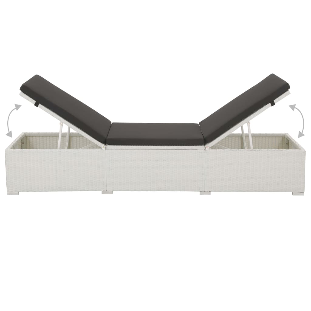 White PE wicker sun lounger with cushion