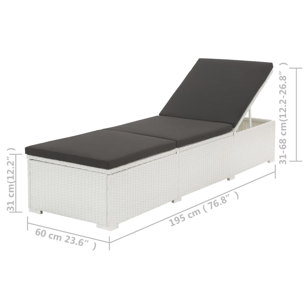 White PE wicker sun lounger with cushion