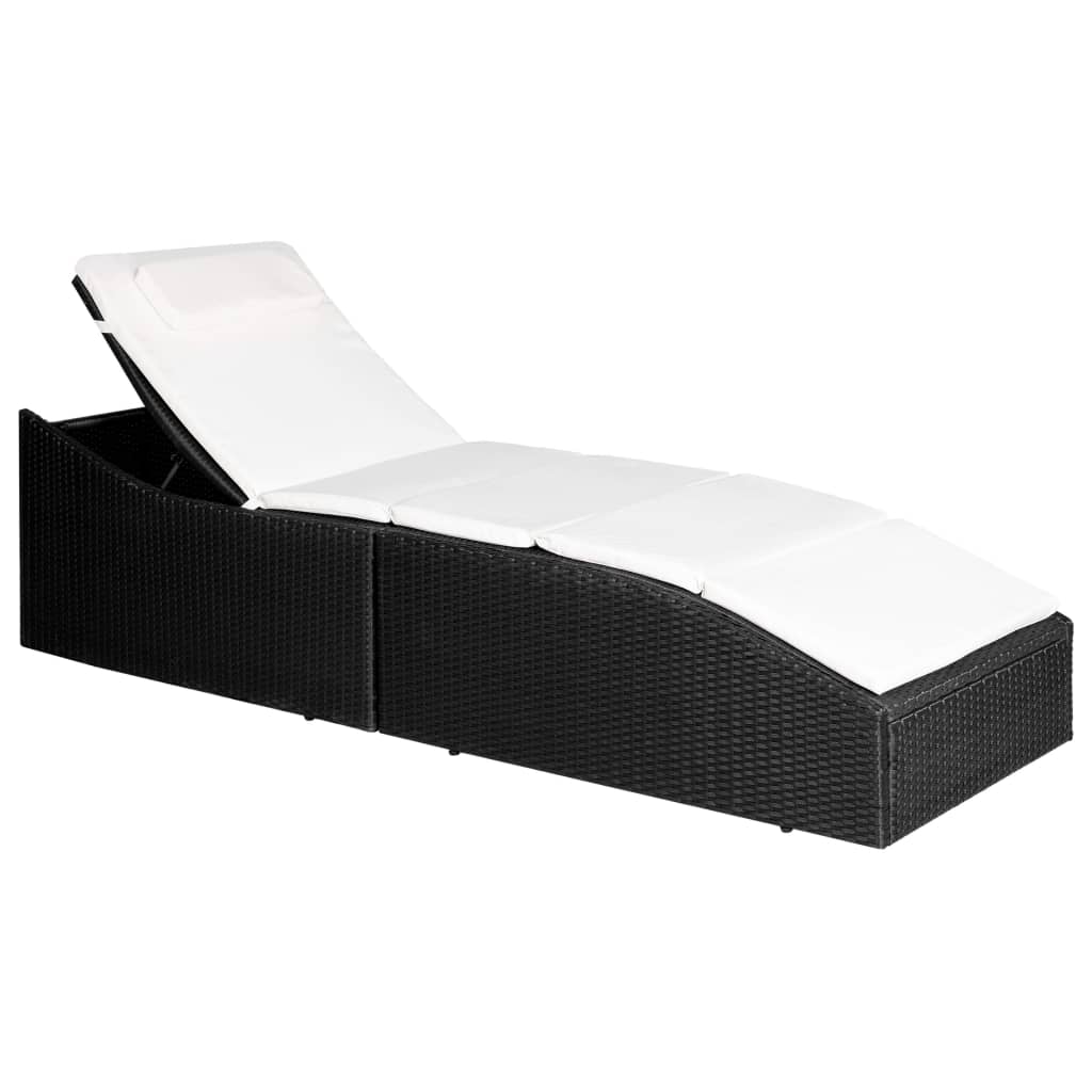 Black PE wicker sun lounger with cushion
