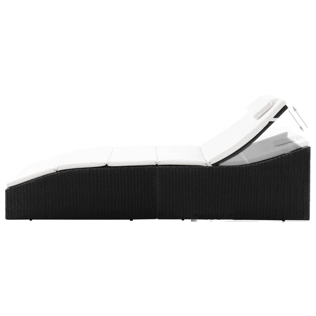 Black PE wicker sun lounger with cushion
