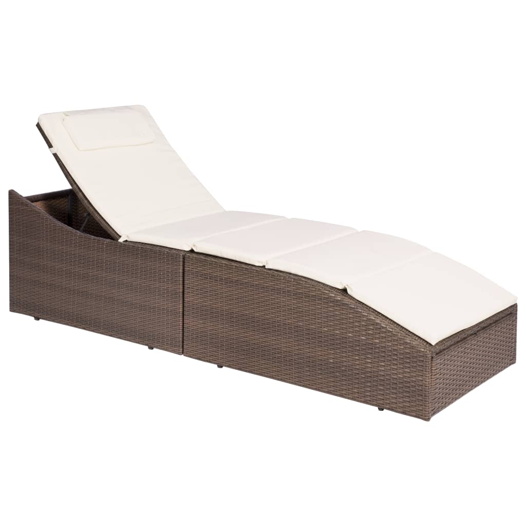 Brown PE wicker sun lounger with cushion