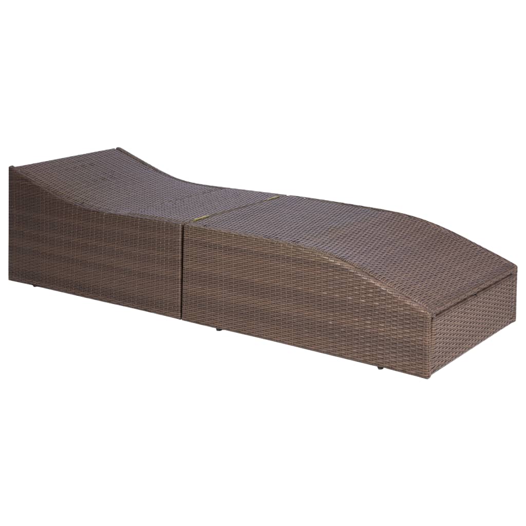 Brown PE wicker sun lounger with cushion