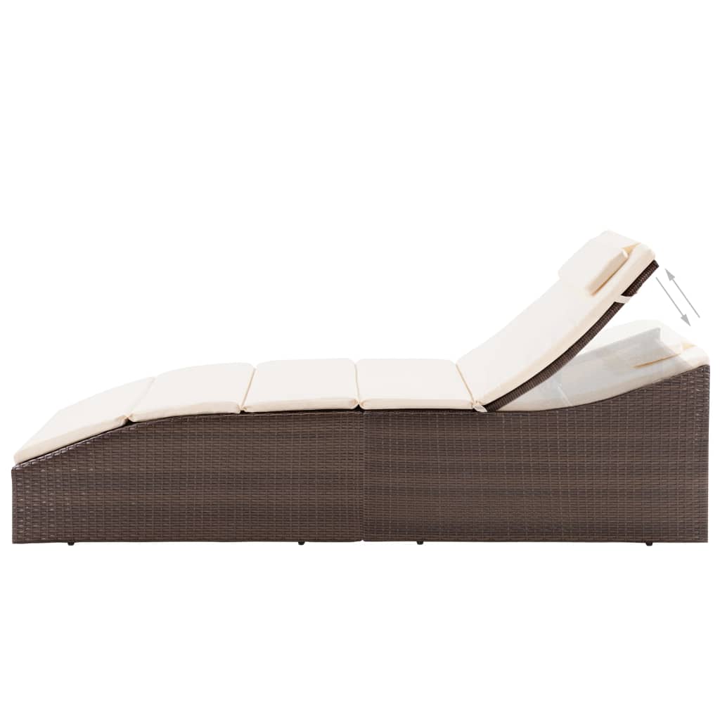Brown PE wicker sun lounger with cushion