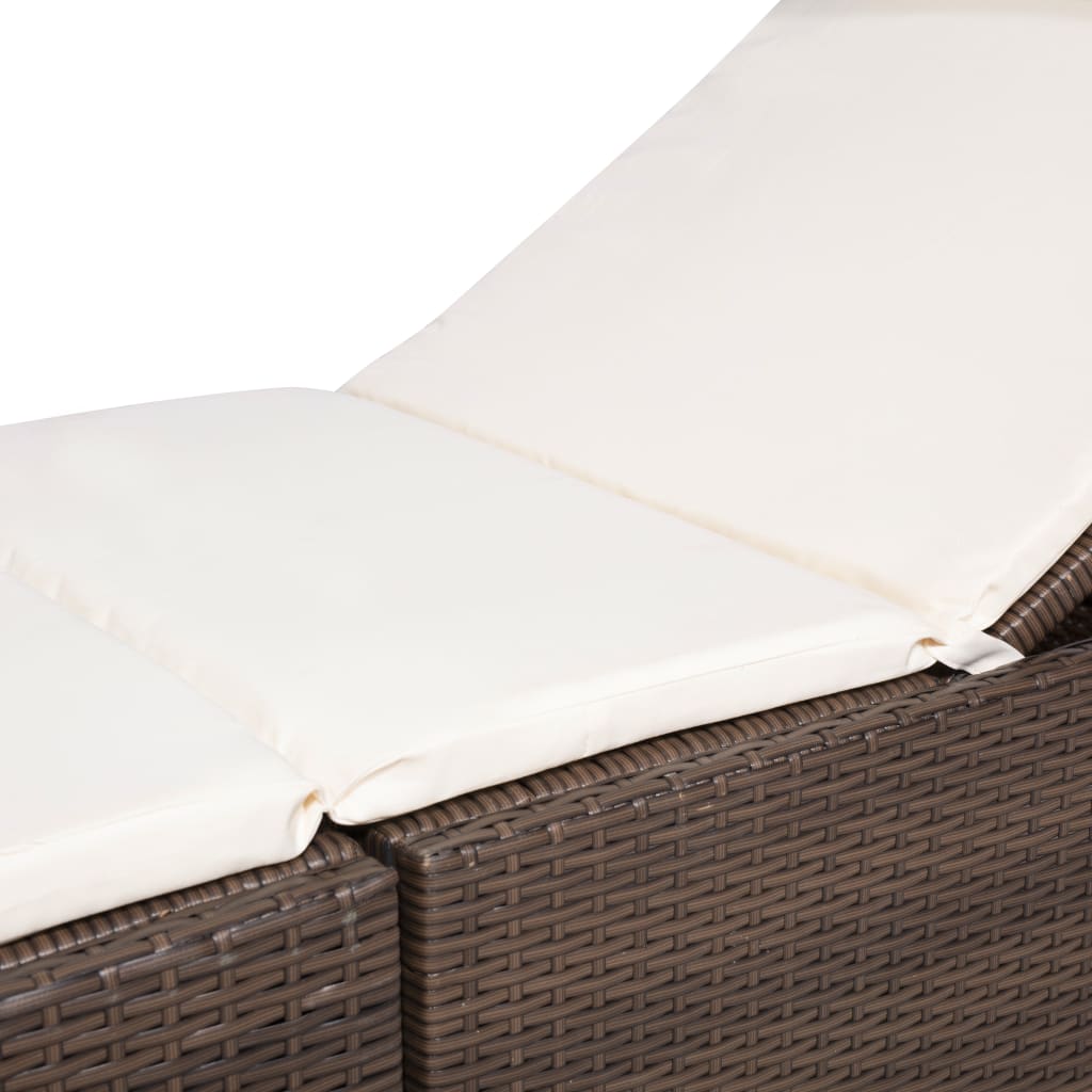 Brown PE wicker sun lounger with cushion