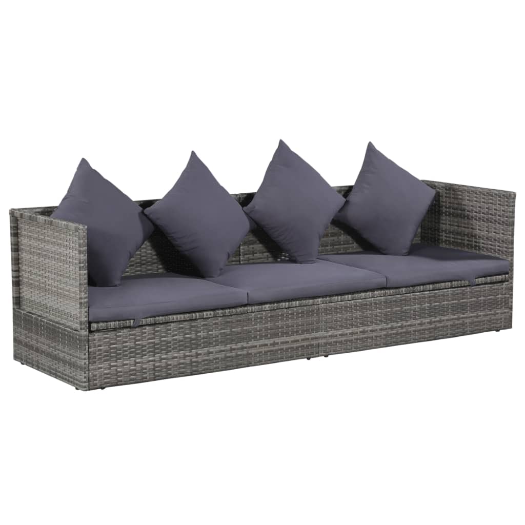 Espreguiçadeira de jardim 200x60 cm vime PE cinzento