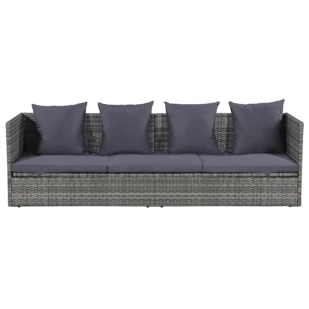 Espreguiçadeira de jardim 200x60 cm vime PE cinzento