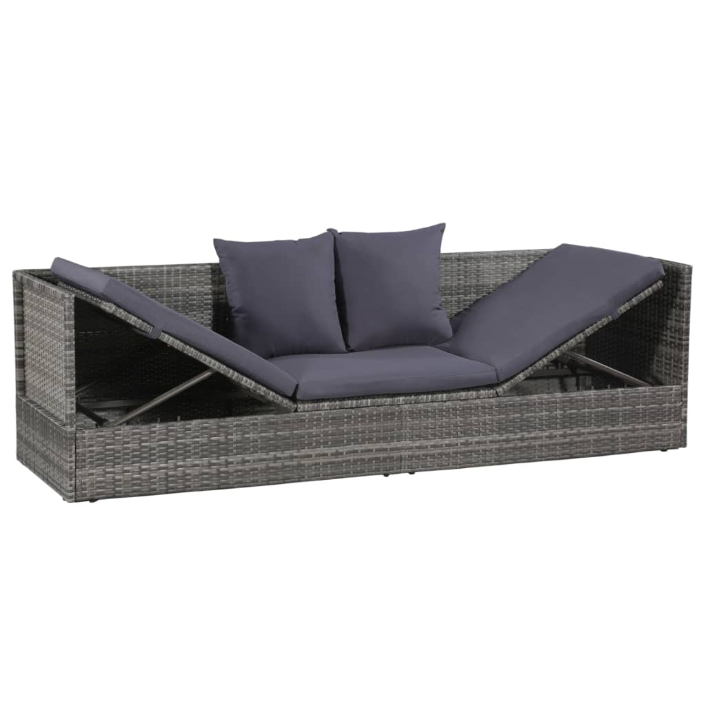 Espreguiçadeira de jardim 200x60 cm vime PE cinzento