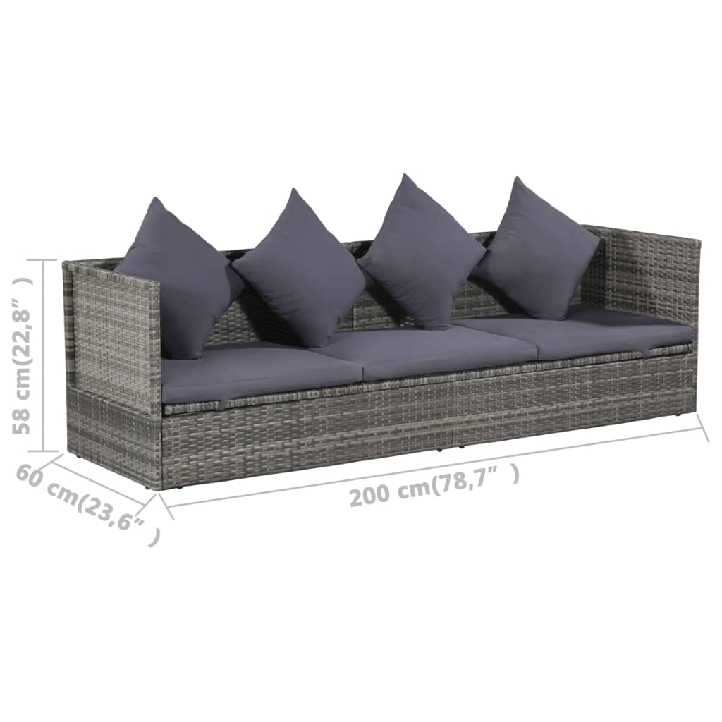 Espreguiçadeira de jardim 200x60 cm vime PE cinzento