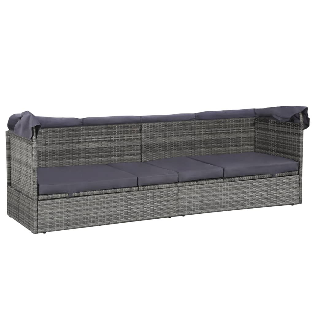 Garden sun lounger with canopy 205x62 cm PE wicker grey