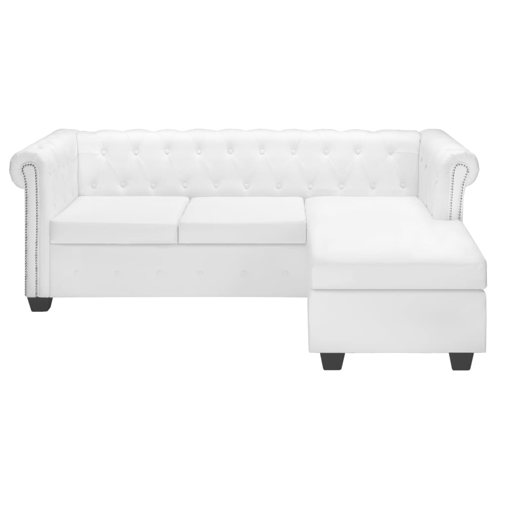 Sofá Chesterfield em forma de L couro artificial branco