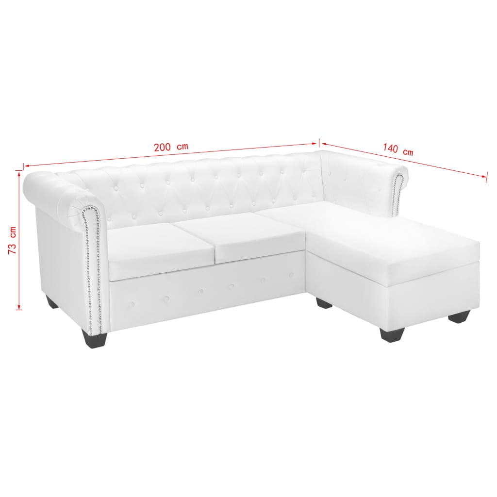 Sofá Chesterfield em forma de L couro artificial branco