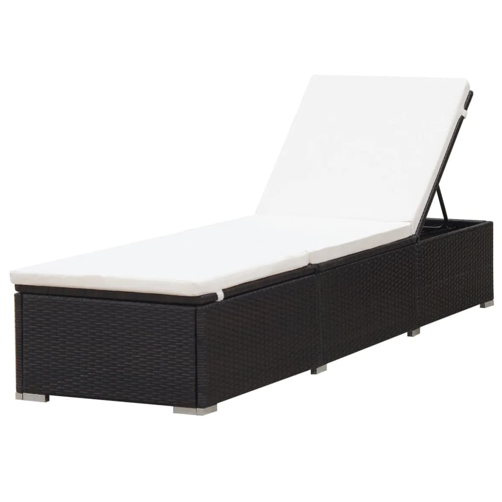 Sun lounger with cushion in brown PE wicker