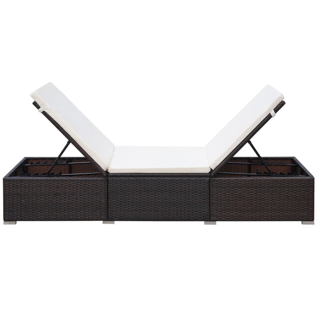 Sun lounger with cushion in brown PE wicker