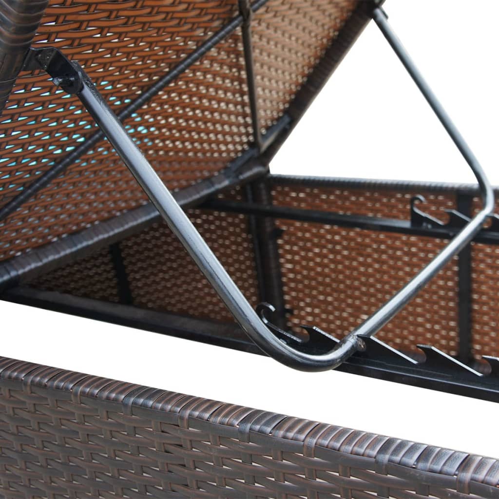 Sun lounger with cushion in brown PE wicker