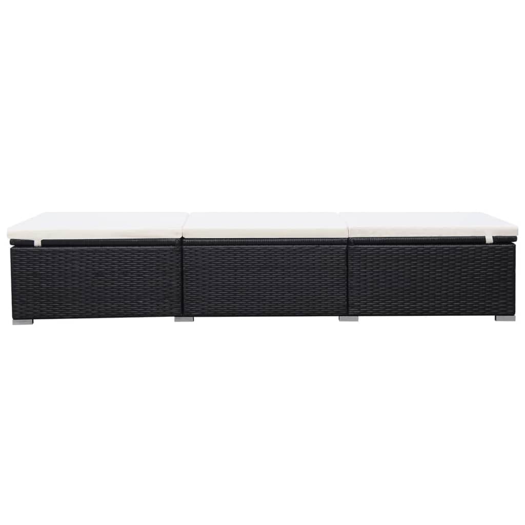 Sun lounger with cushion in black PE wicker