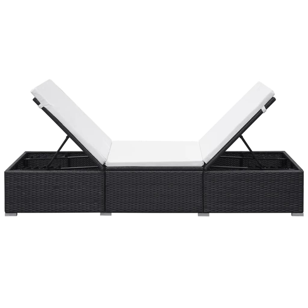 Sun lounger with cushion in black PE wicker