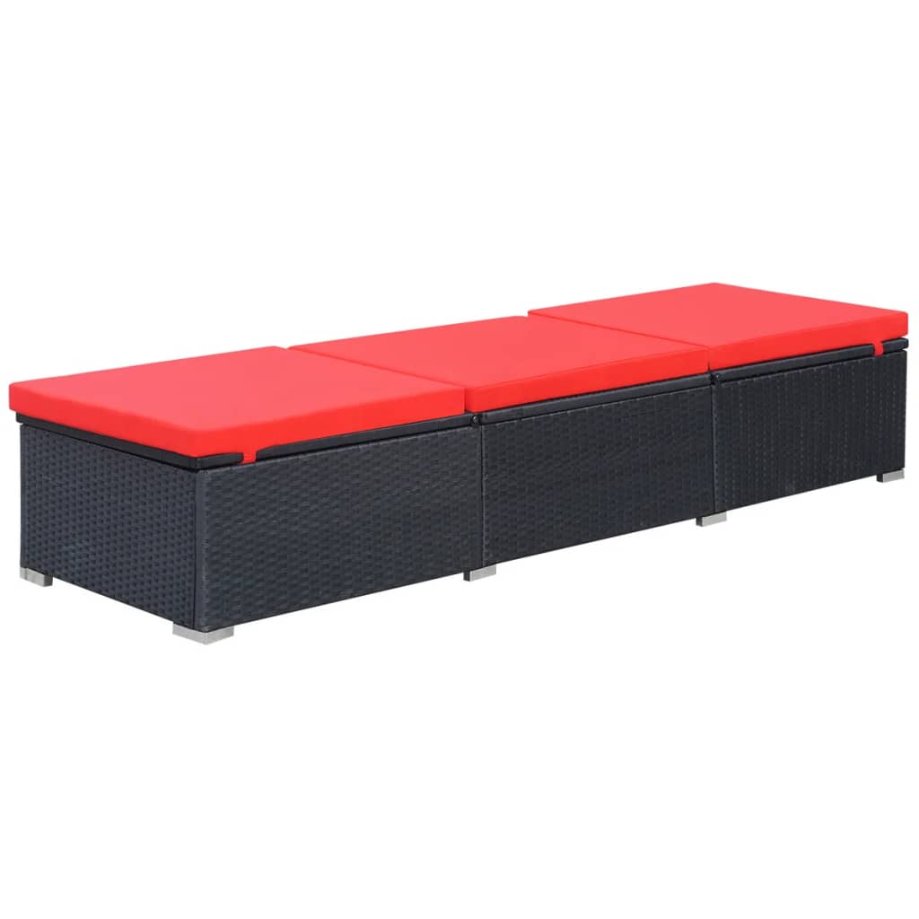 Black PE wicker sun lounger with cushion