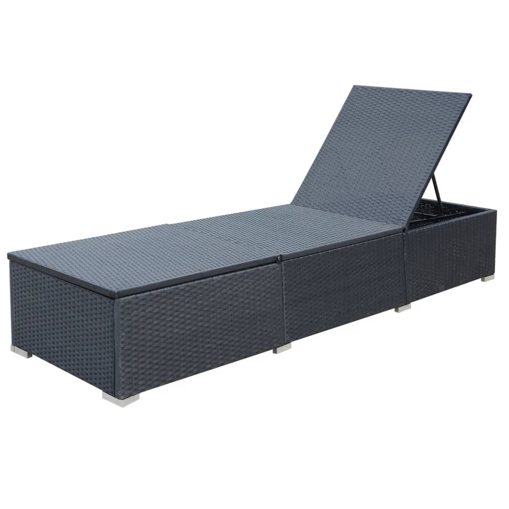 Black PE wicker sun lounger with cushion