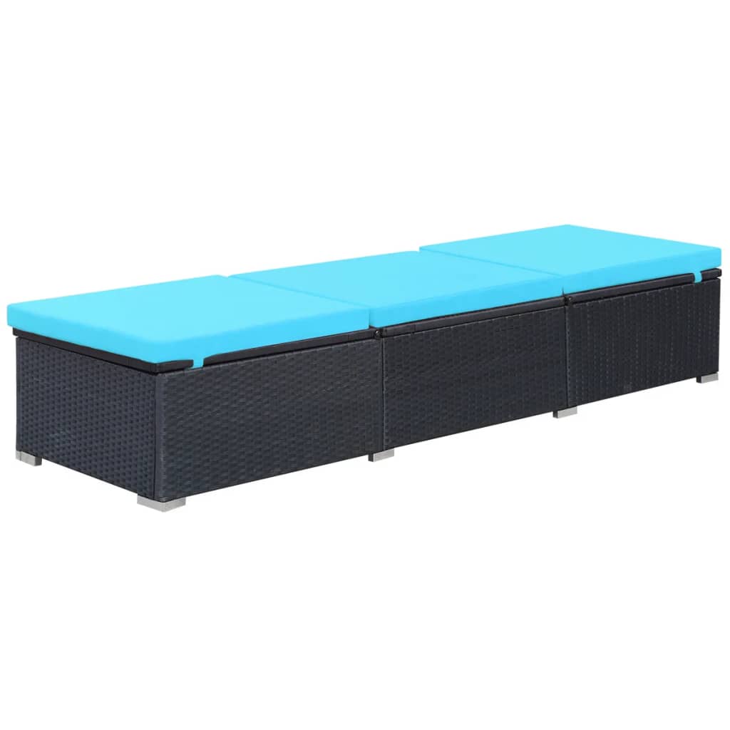 Black PE wicker sun lounger with cushion