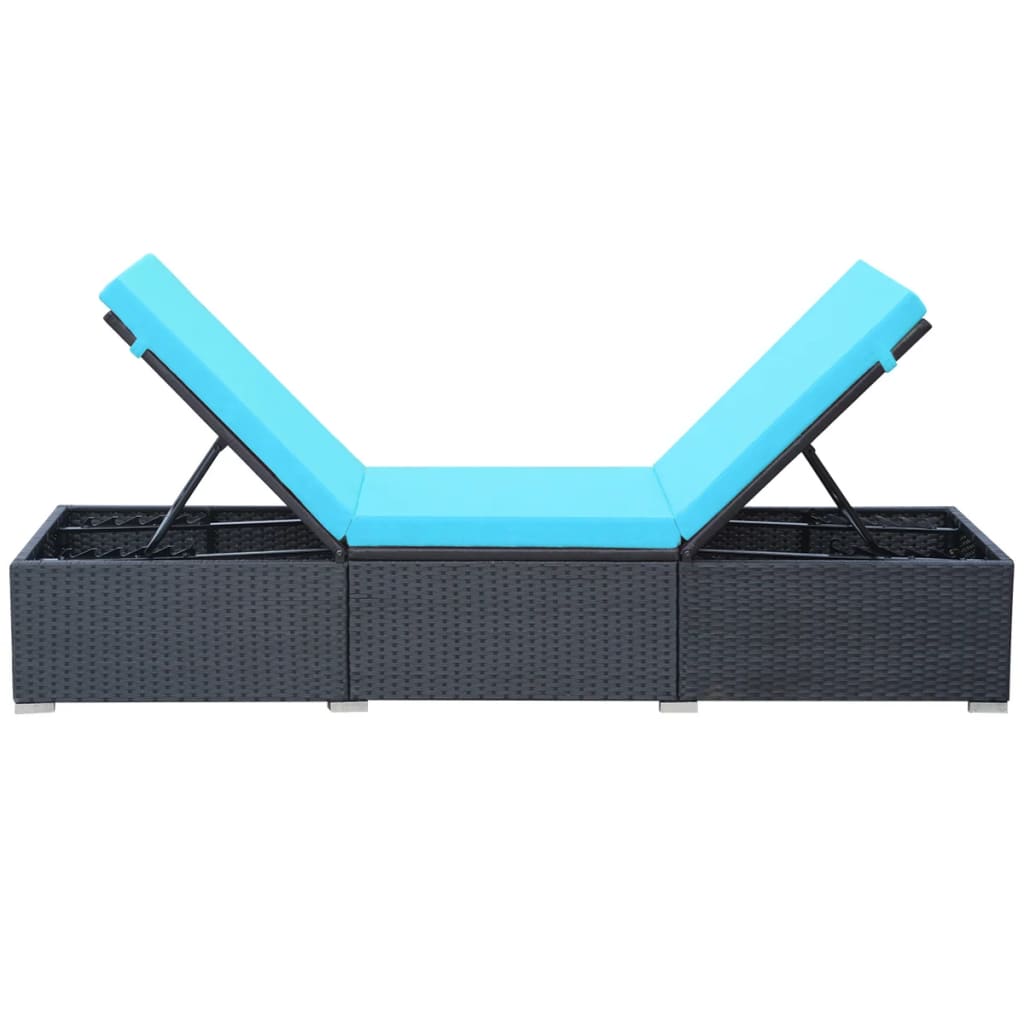 Black PE wicker sun lounger with cushion