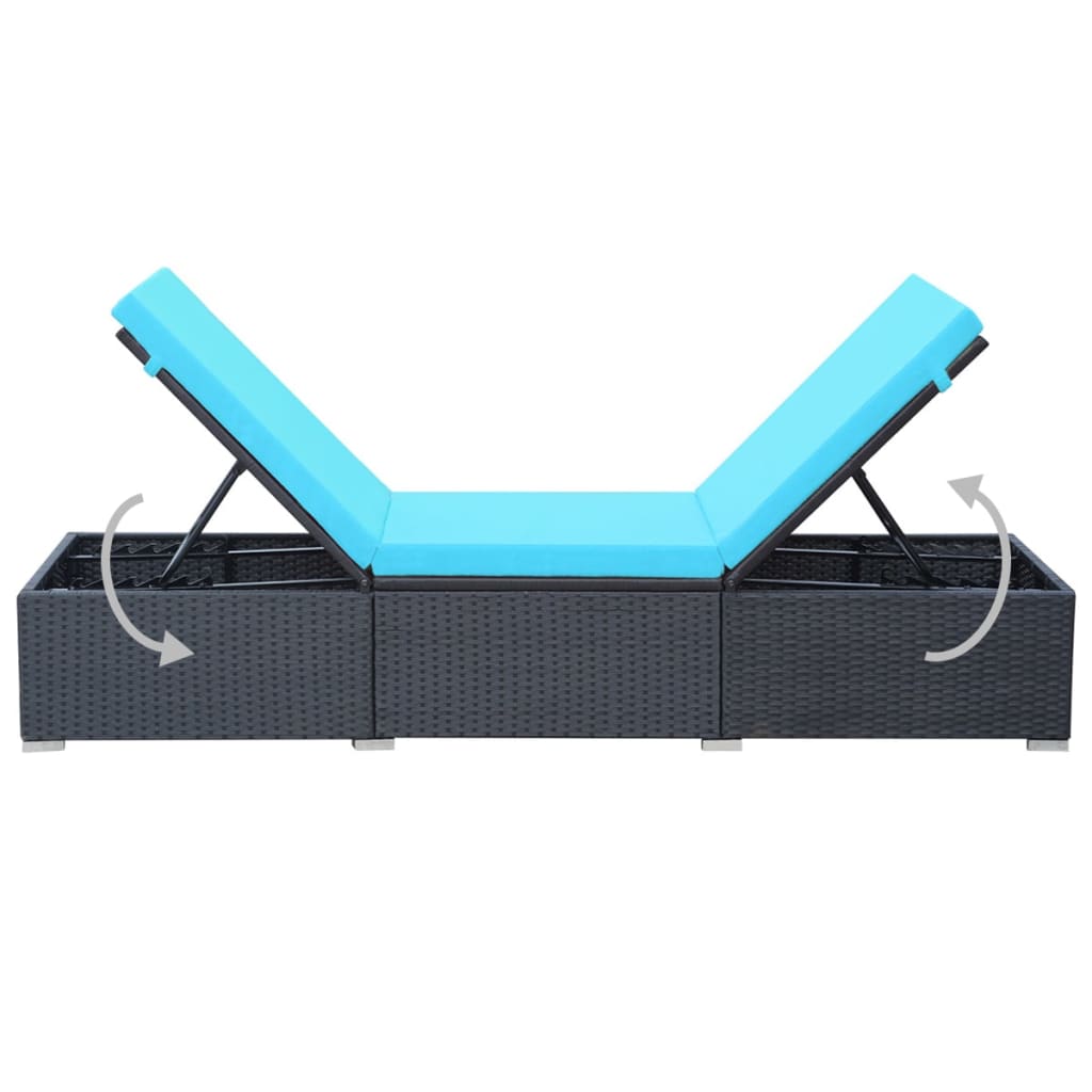 Black PE wicker sun lounger with cushion