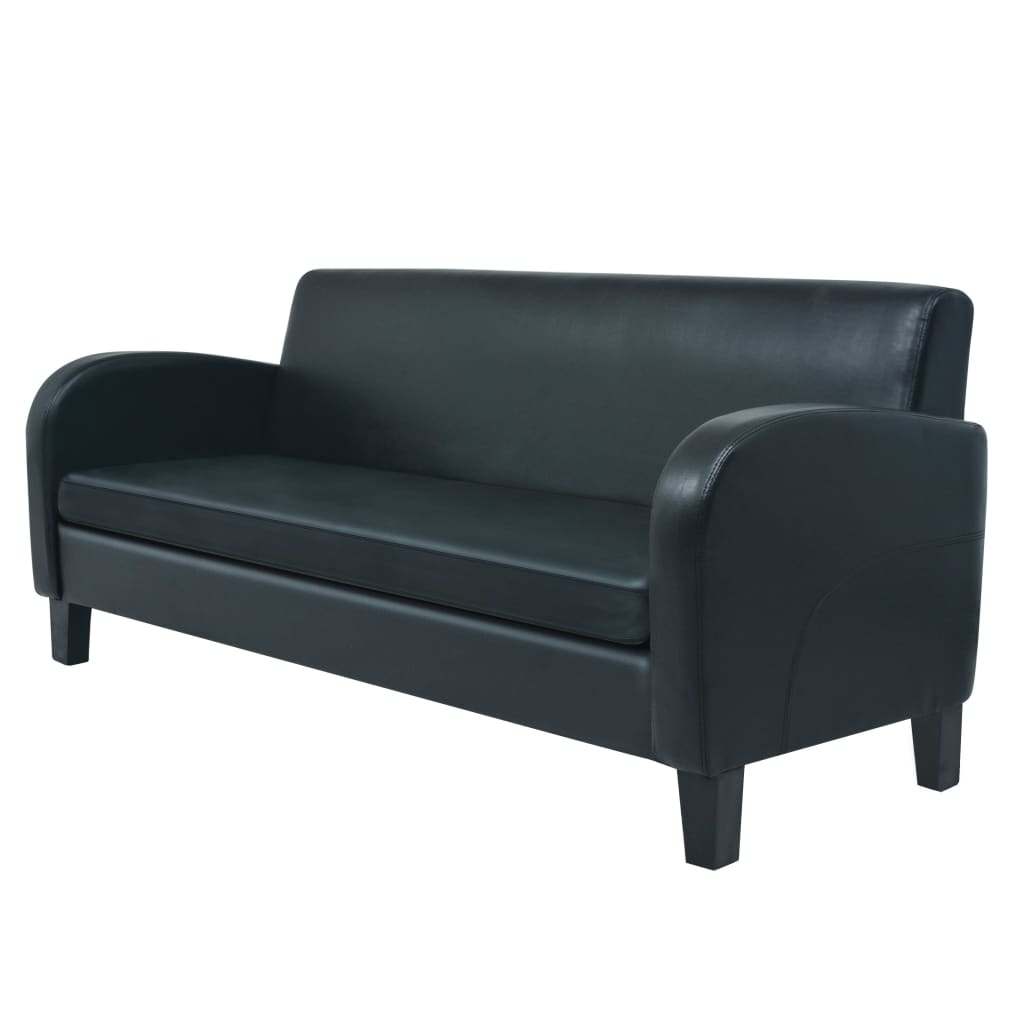 2 pcs sofa set black faux leather