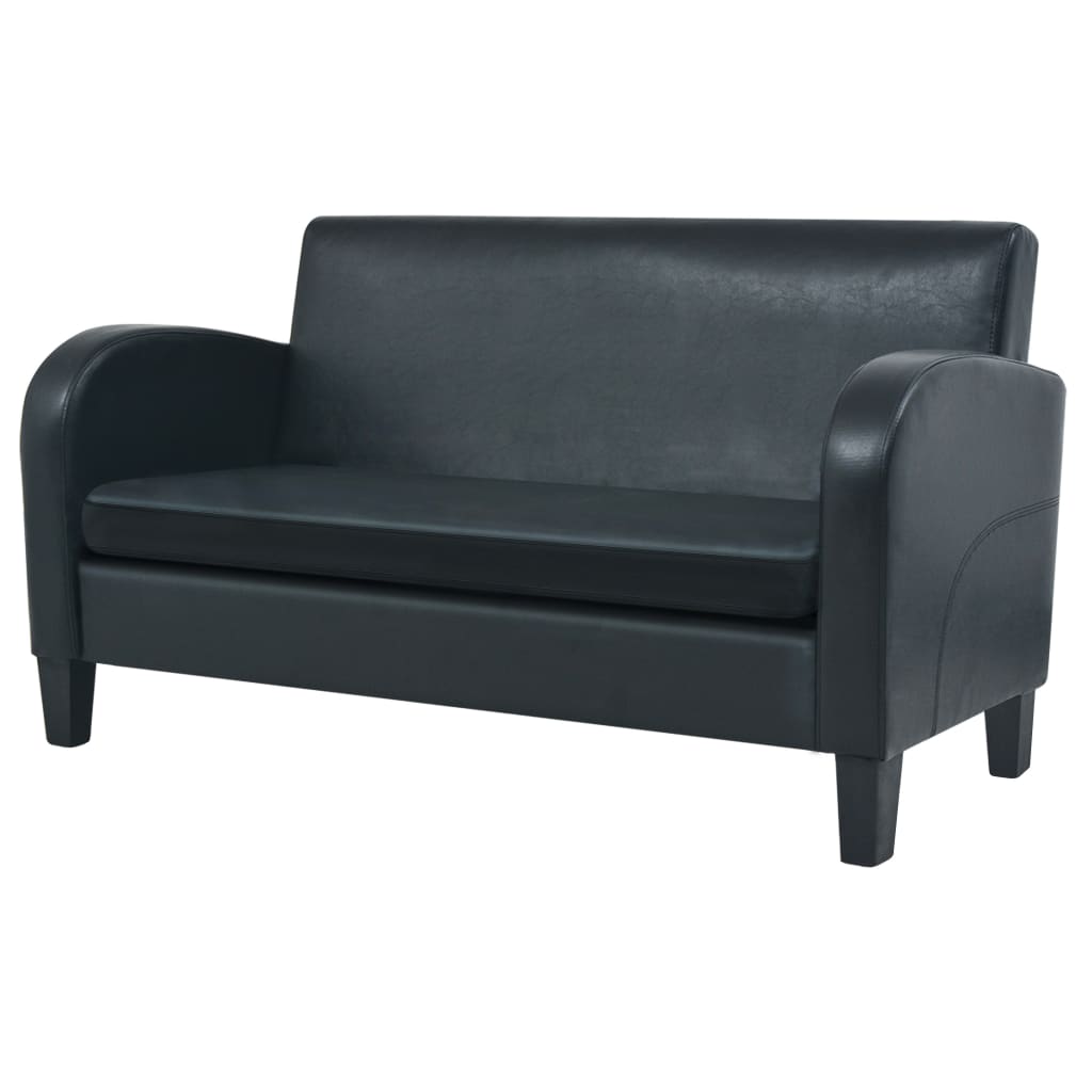 2 pcs sofa set black faux leather