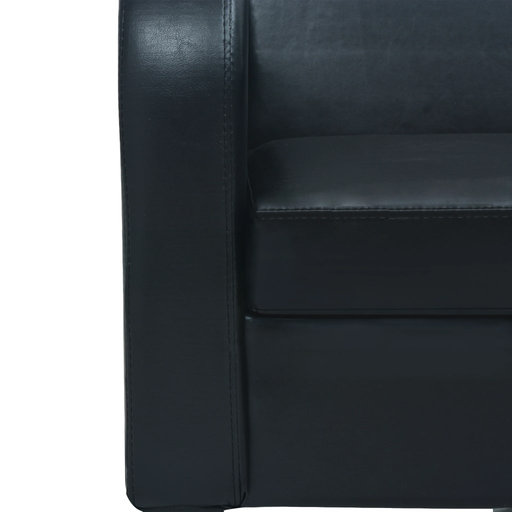 2 pcs sofa set black faux leather