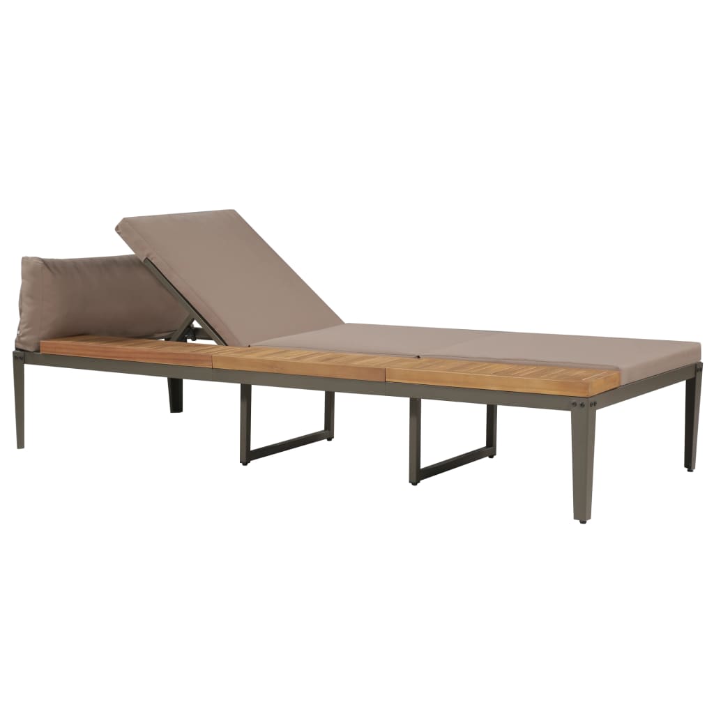 Sun lounger with solid acacia brown cushions
