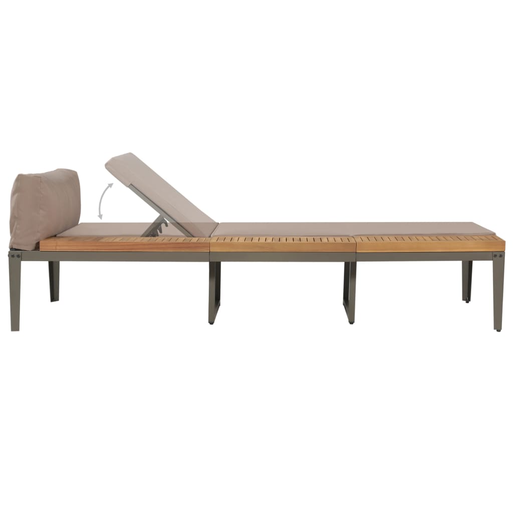 Sun lounger with solid acacia brown cushions