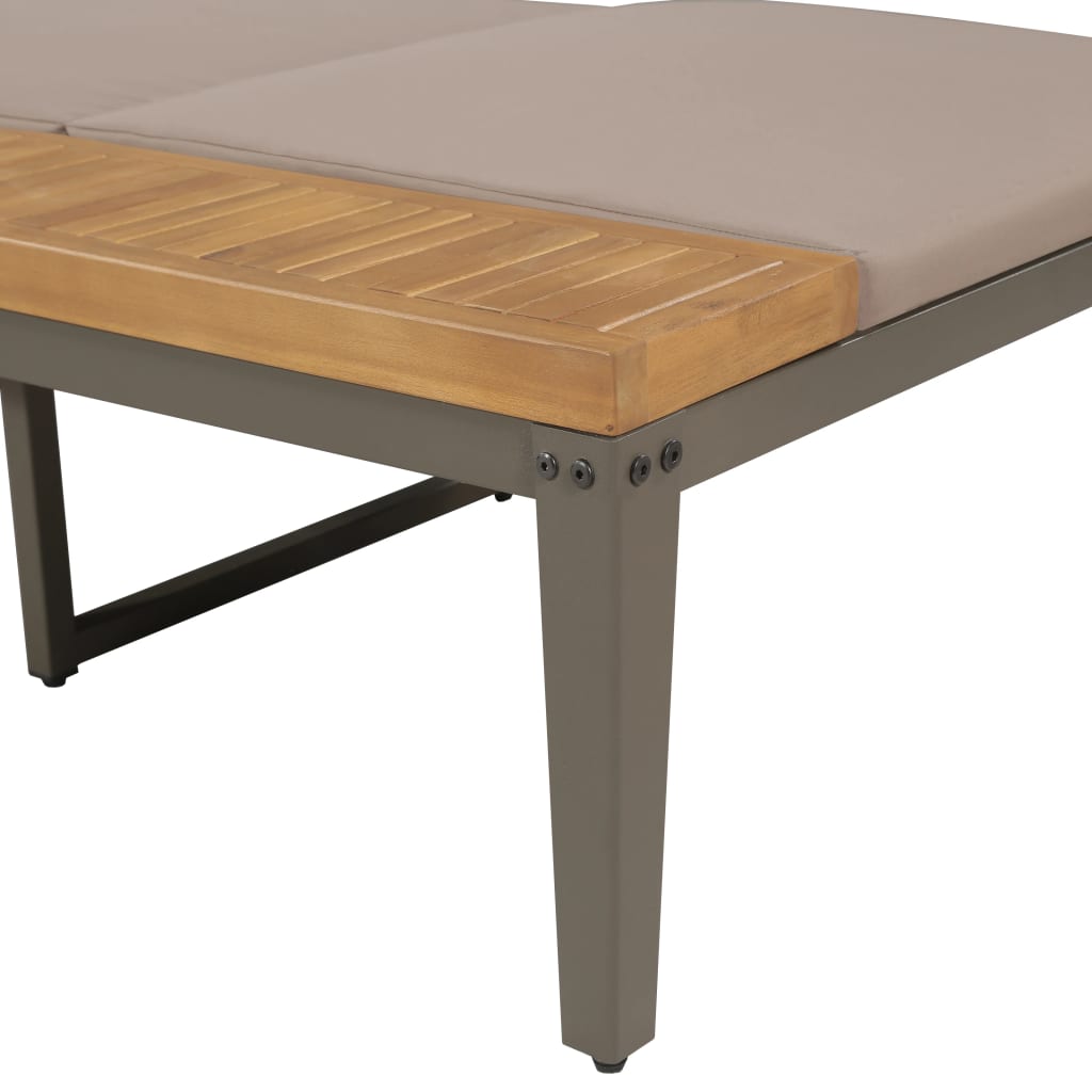 Sun lounger with solid acacia brown cushions