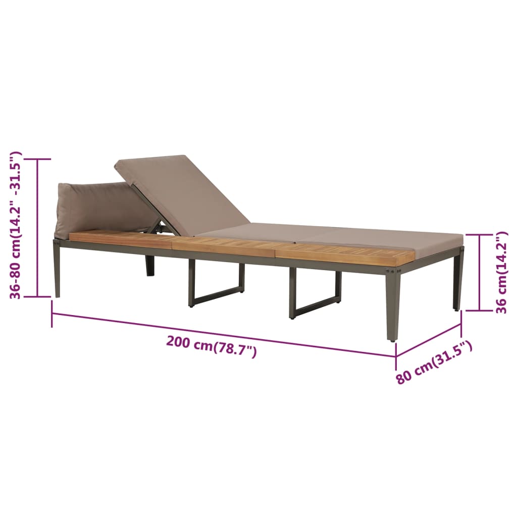 Sun lounger with solid acacia brown cushions