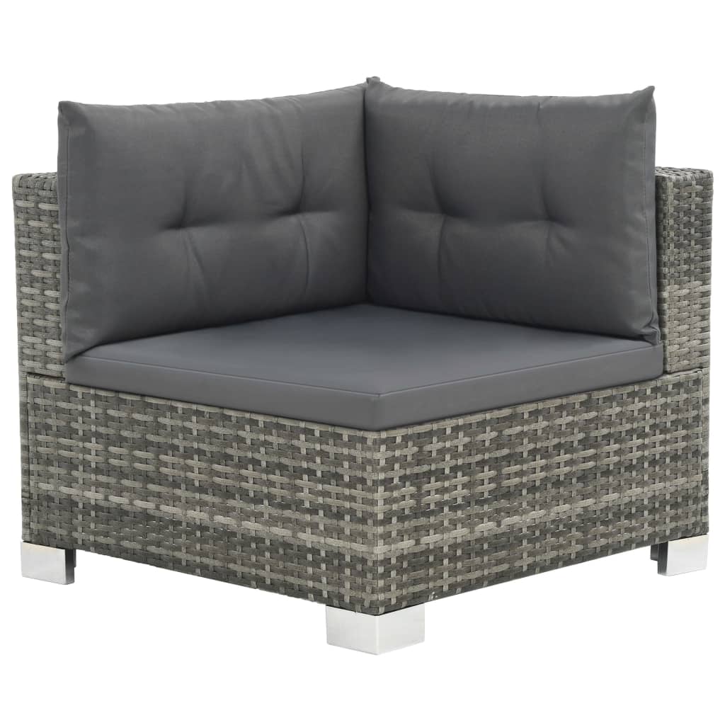 10 pcs conjunto lounge de jardim c/ almofadões vime PE cinzento
