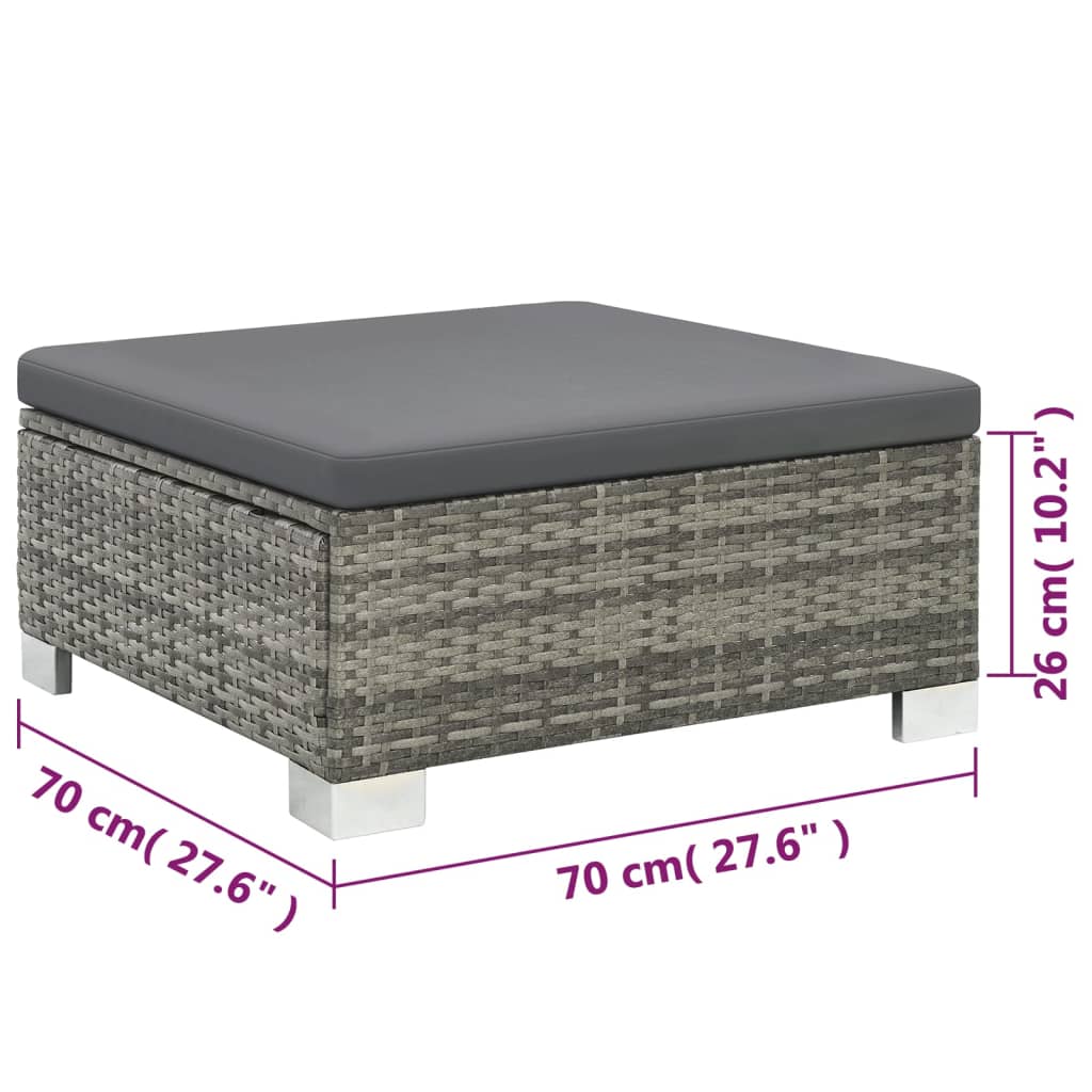 10 pcs conjunto lounge de jardim c/ almofadões vime PE cinzento