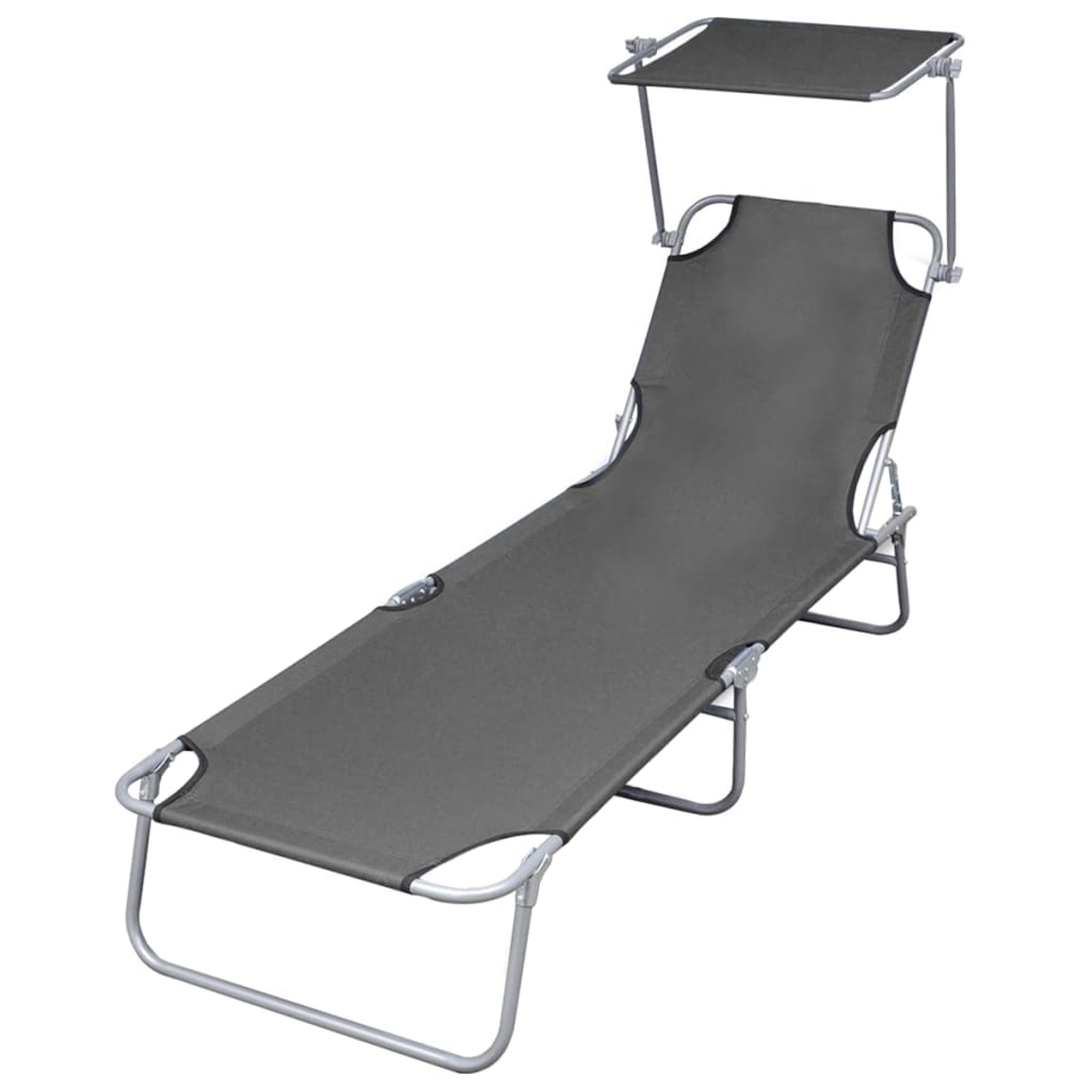 Sun lounger with grey steel canopy