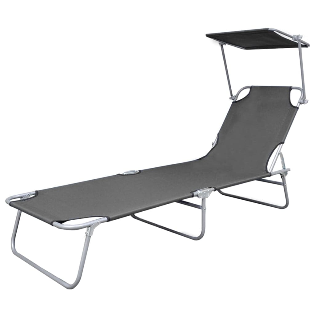 Sun lounger with grey steel canopy