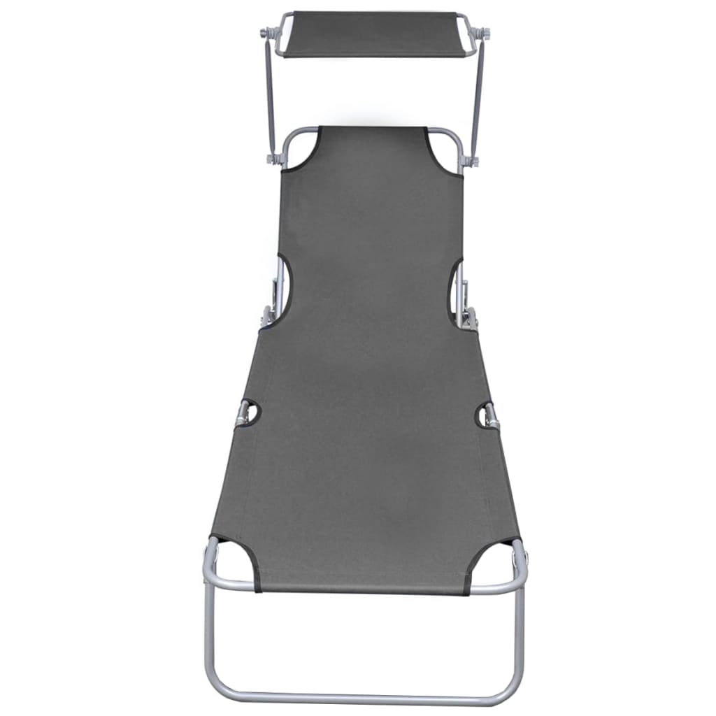 Sun lounger with grey steel canopy