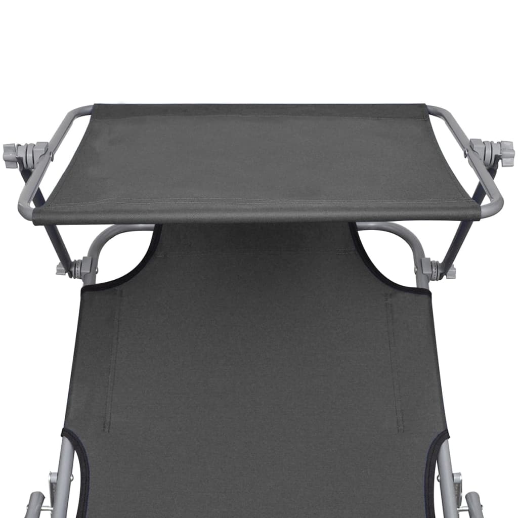 Sun lounger with grey steel canopy