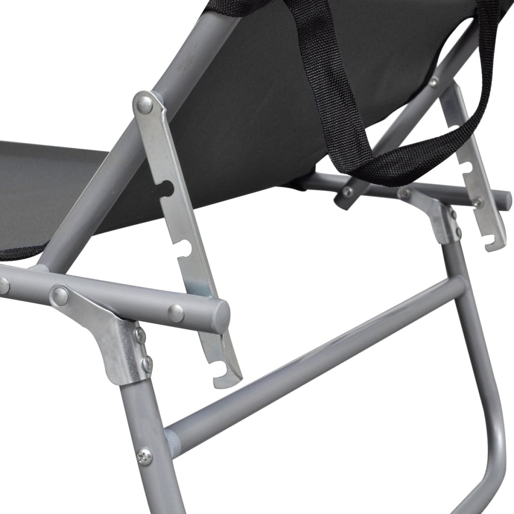 Sun lounger with grey steel canopy